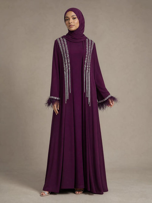 Ayla Feather Purple Abaya with inner dress