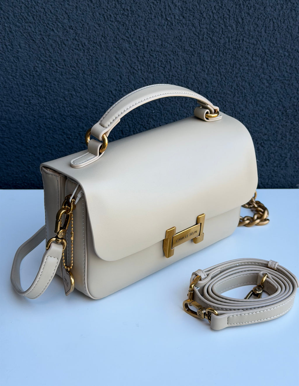 Camille Selin Beige Top Handle Crossbody Handbag