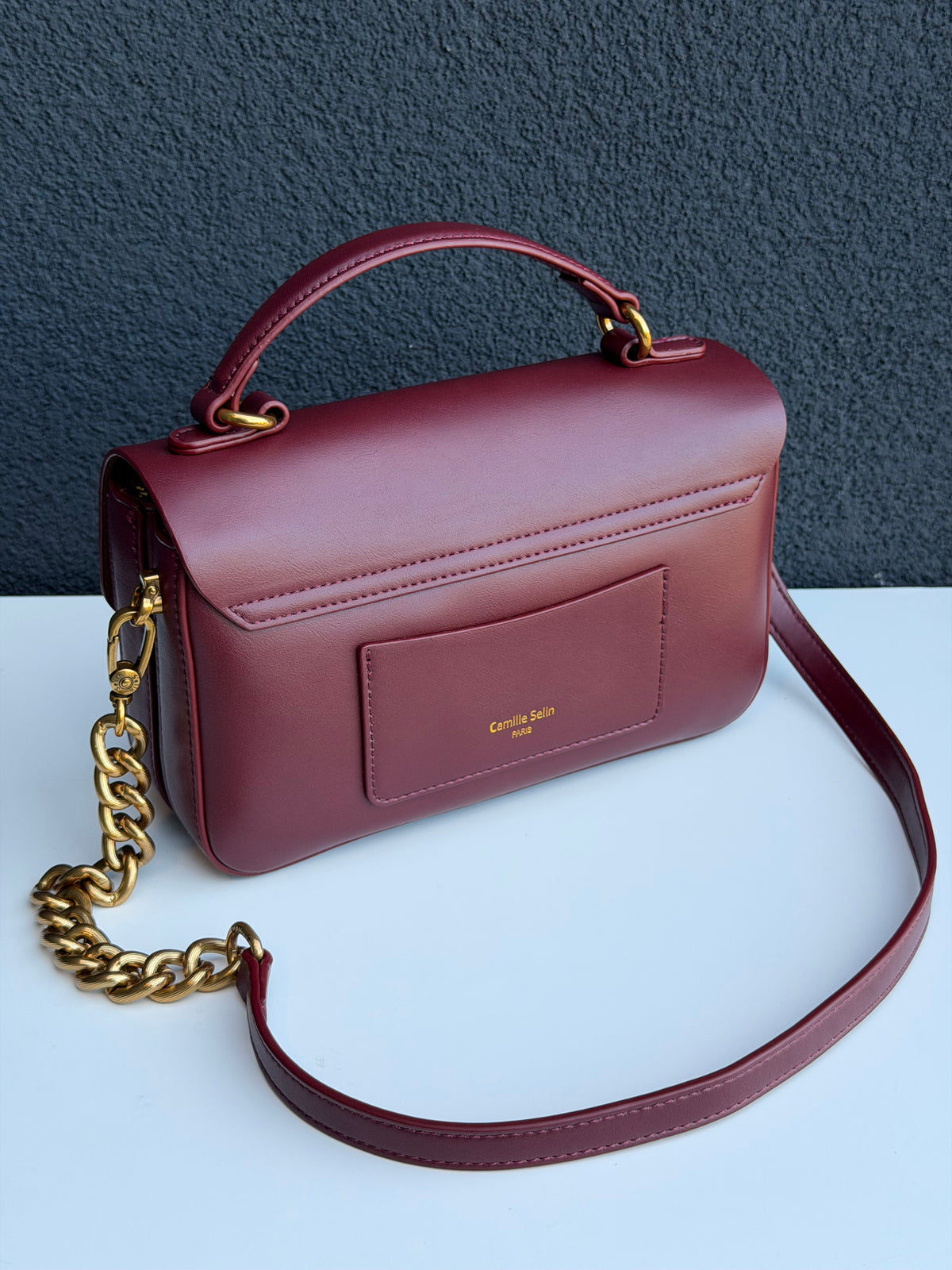 Camille Selin Burgundy Top Handle Crossbody Handbag