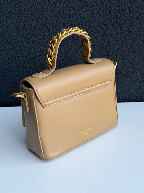 Beige Top Handle Handbag