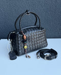 Black Woven Handbag with Braided Top Handle