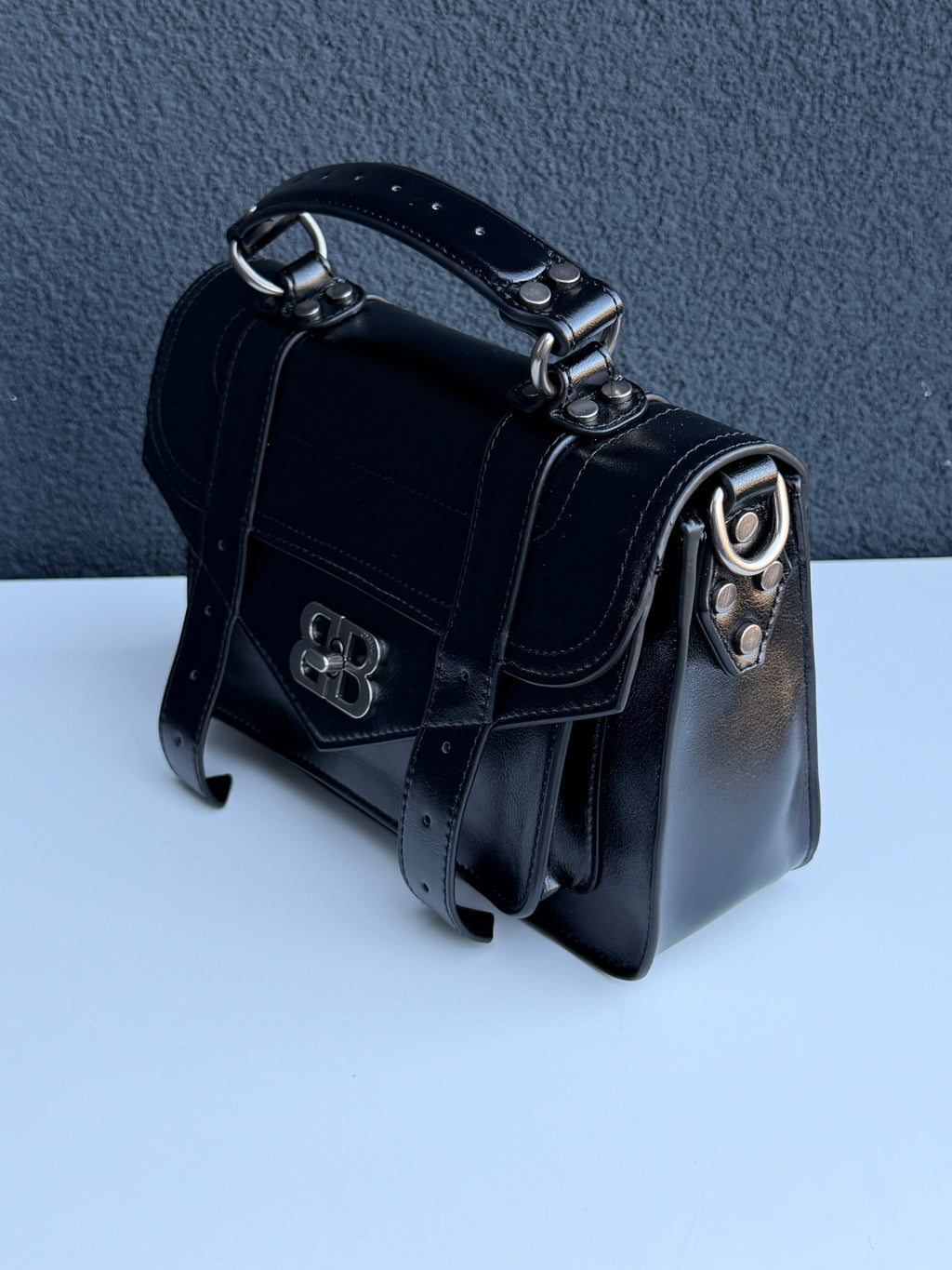 Black Top Handle Crossbody Satchel Bag