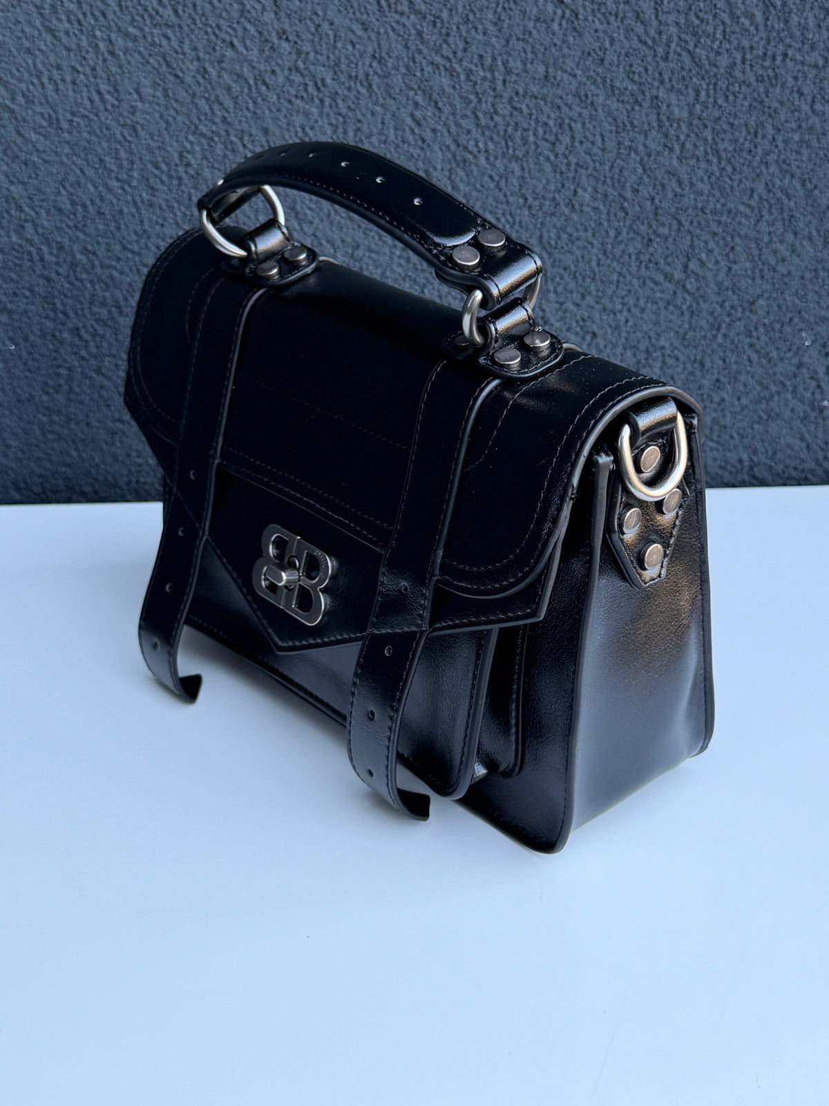 Black Top Handle Crossbody Satchel Bag