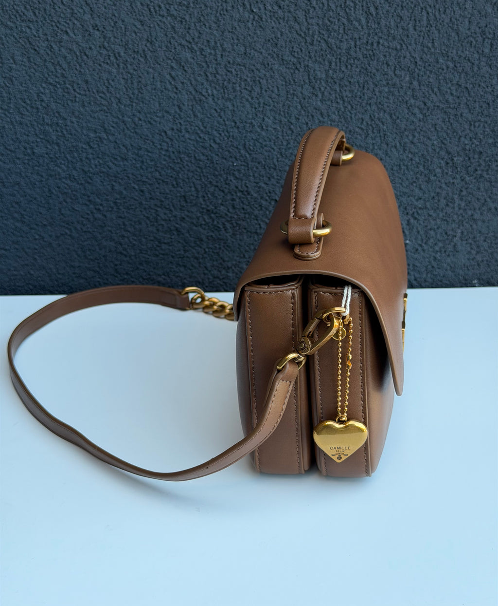 Camille Selin Brown Top Handle Crossbody Handbag