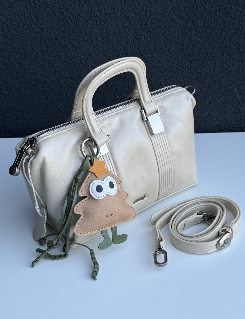 Sanqi Cream Leather Top Handle Satchel
