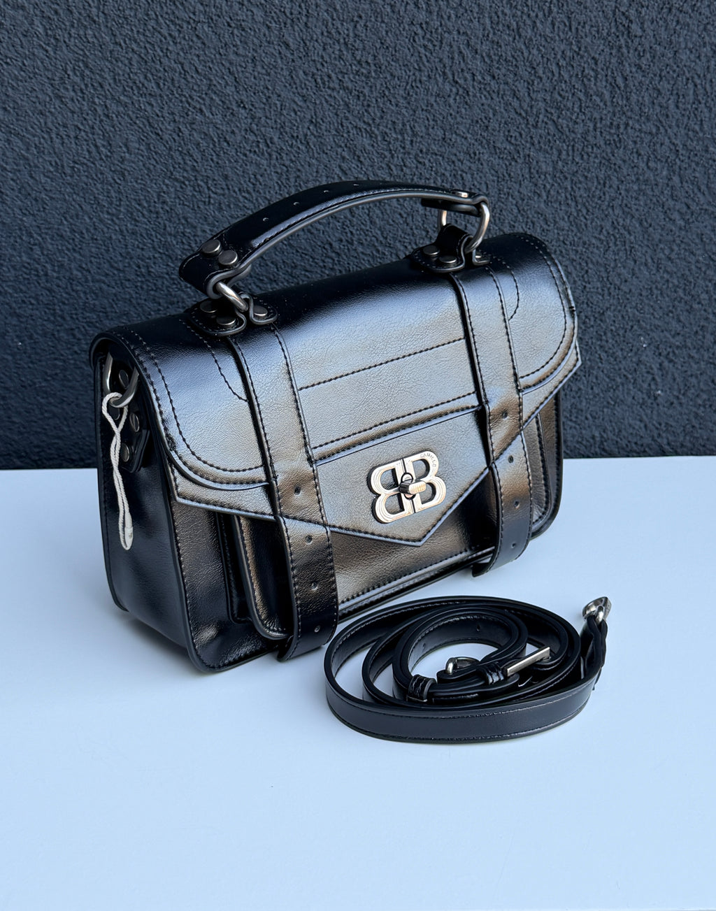 Black Top Handle Crossbody Satchel Bag