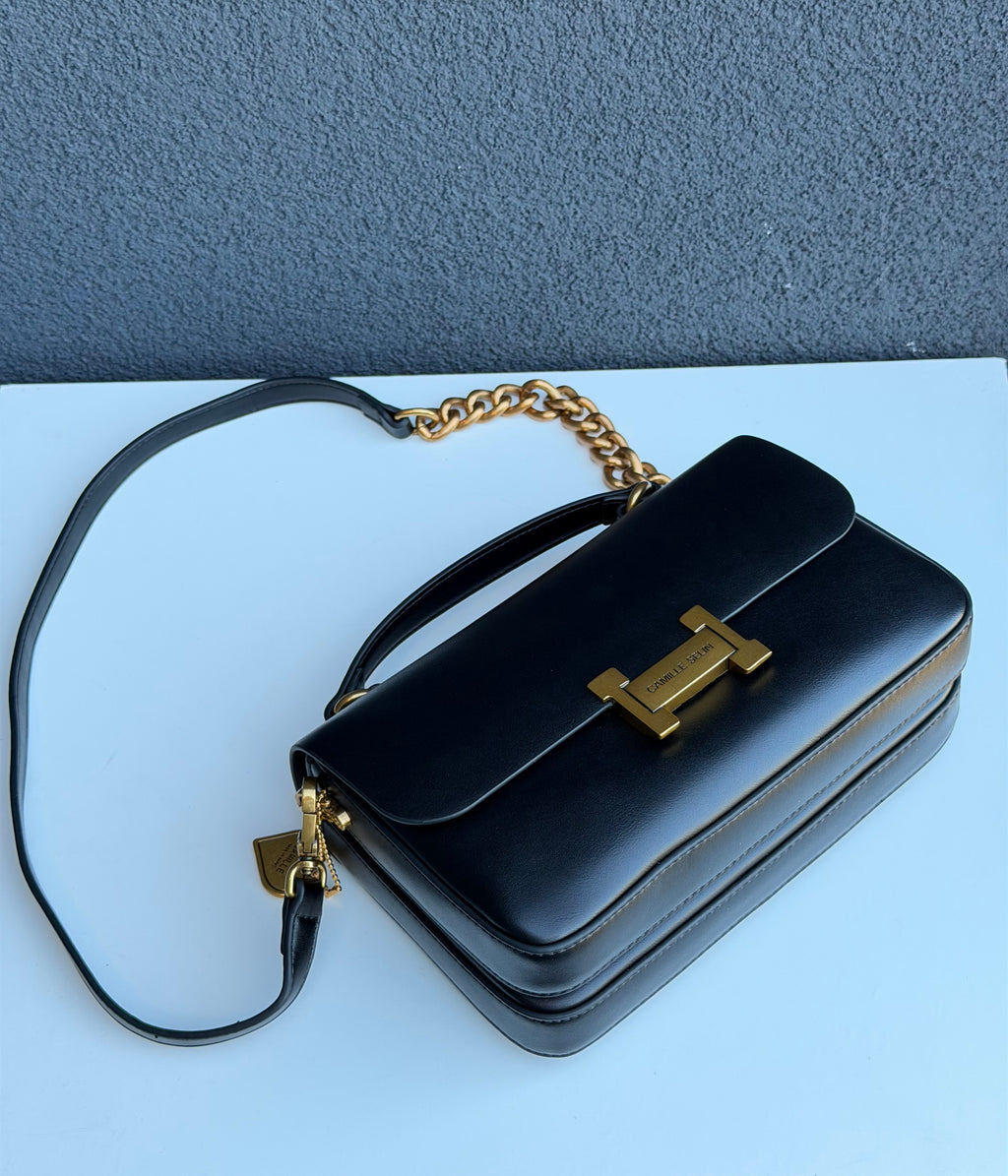Camille Selin Black Top Handle Crossbody Handbag