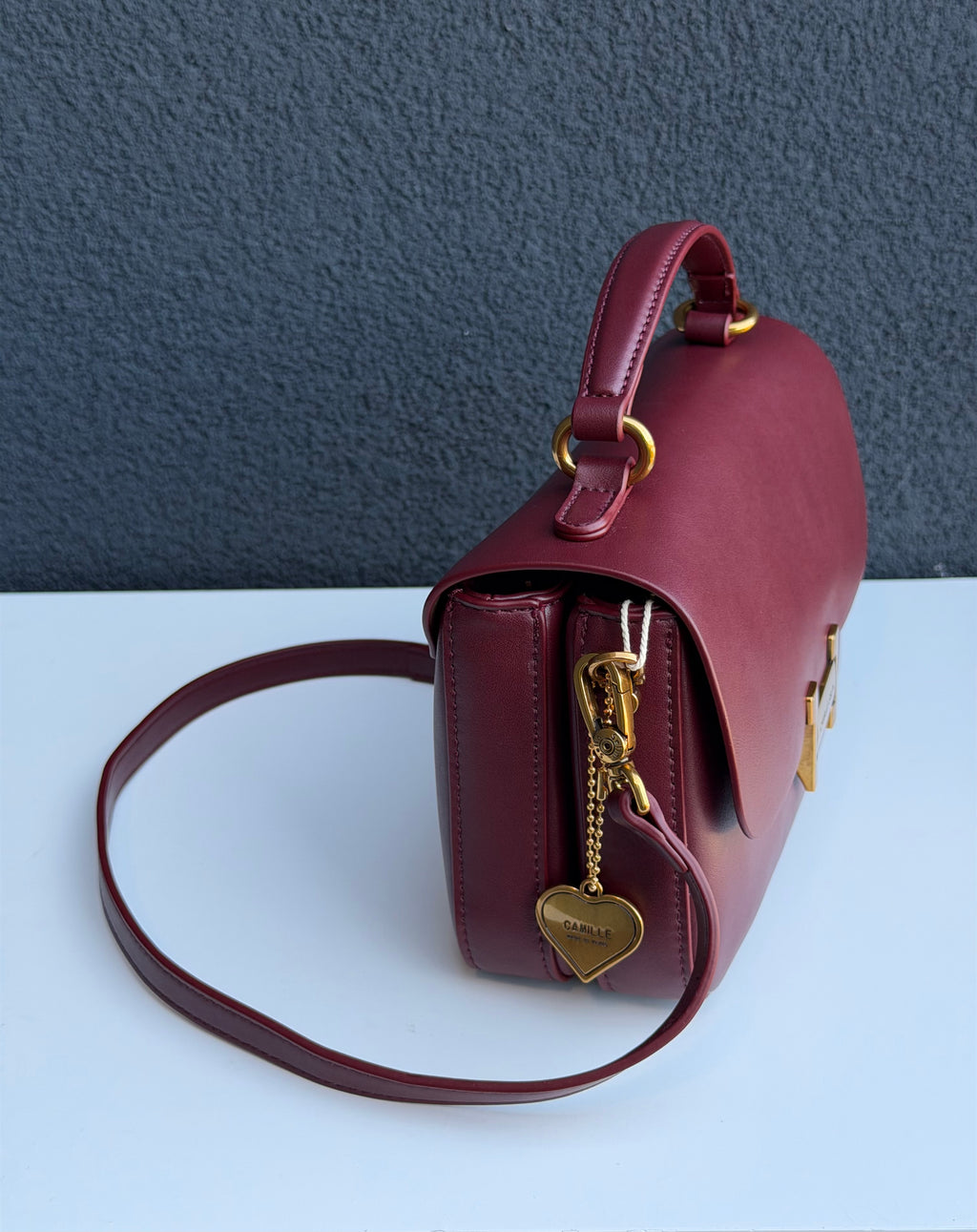 Camille Selin Burgundy Top Handle Crossbody Handbag