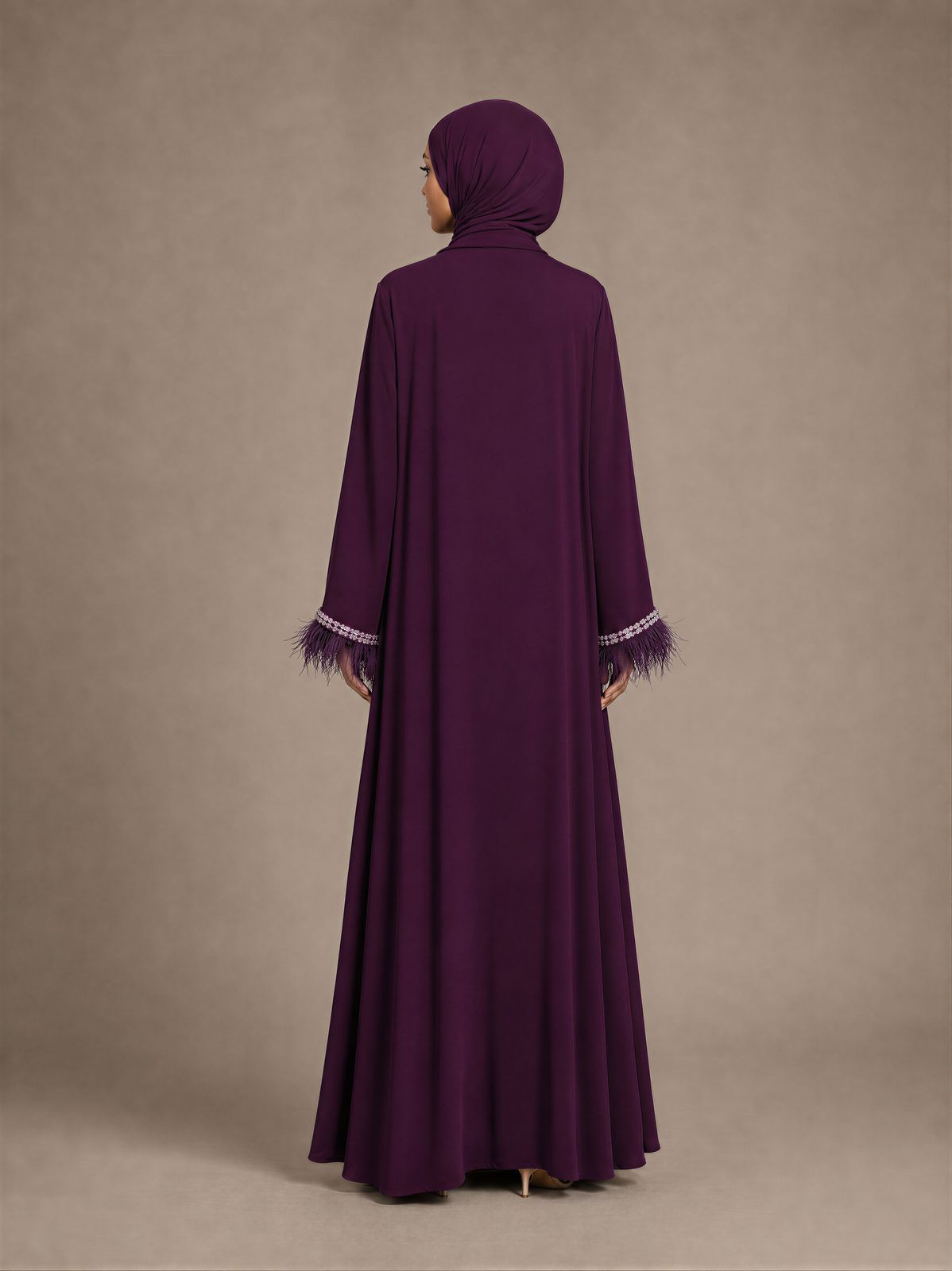 Ayla Feather Purple Abaya with inner dress