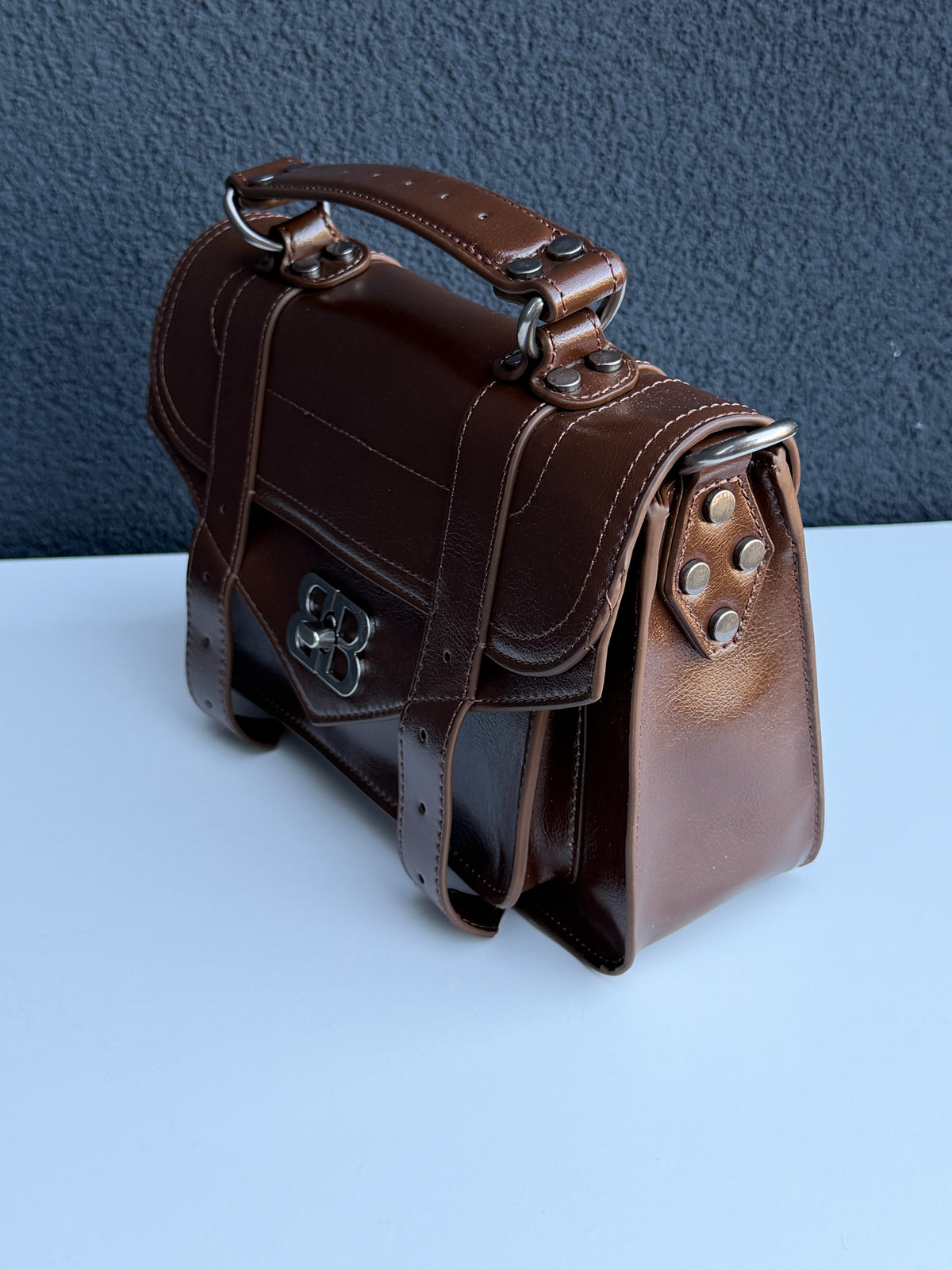 Brown Top Handle Crossbody Satchel Handbag