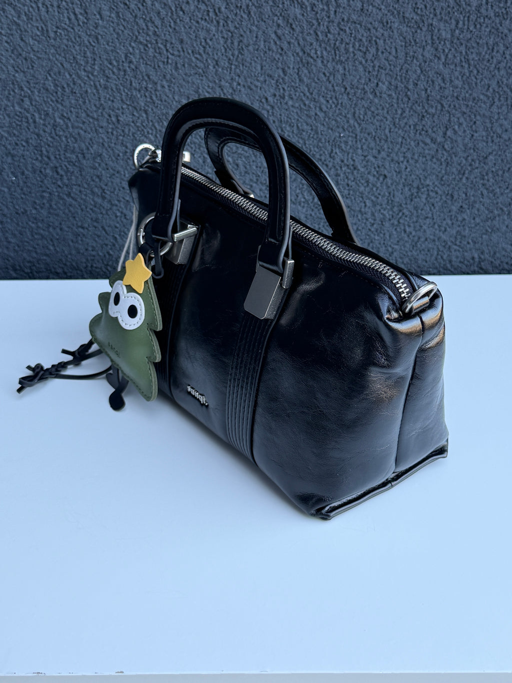 Sanqi Black Leather Top Handle Satchel
