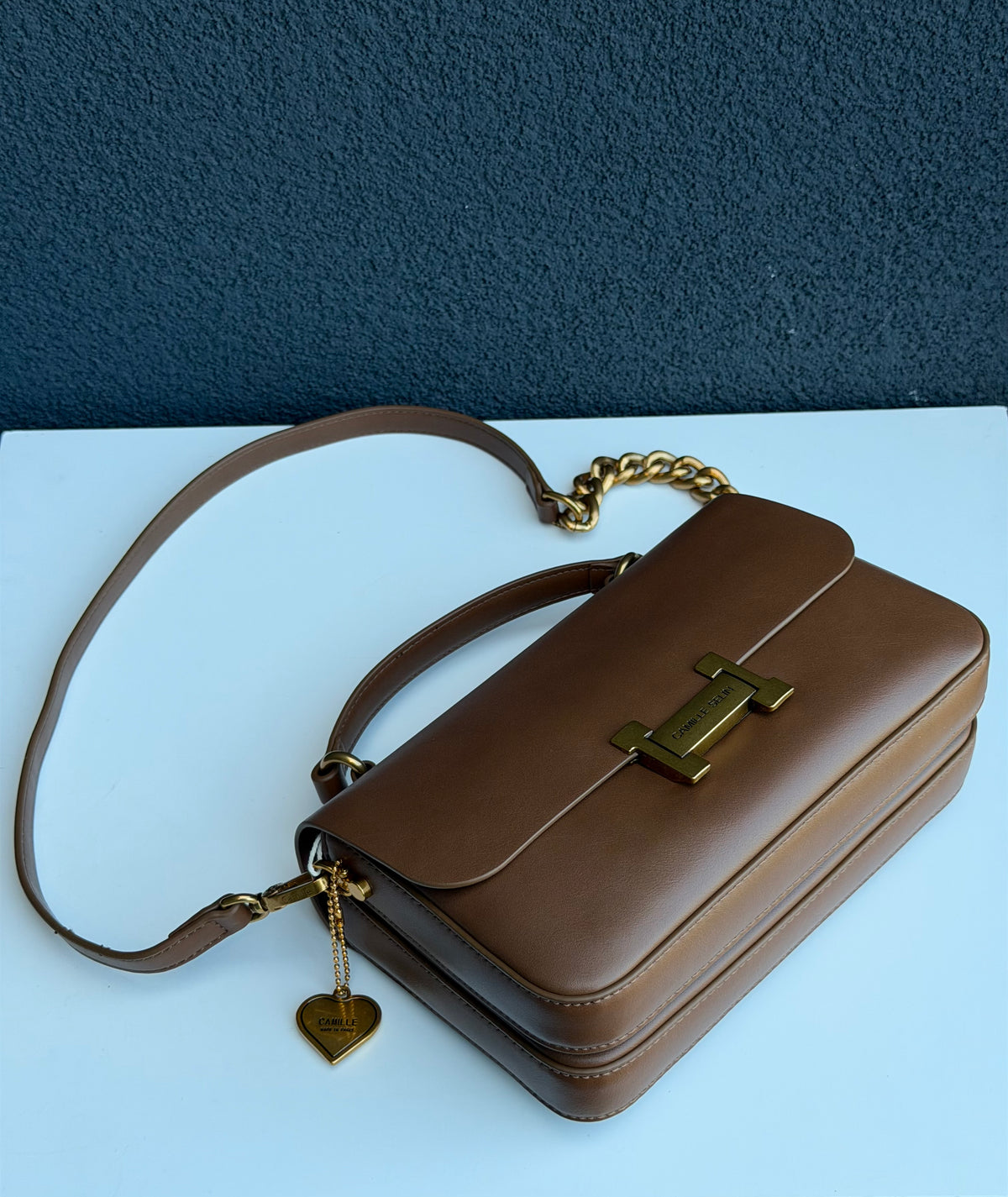 Camille Selin Brown Top Handle Crossbody Handbag