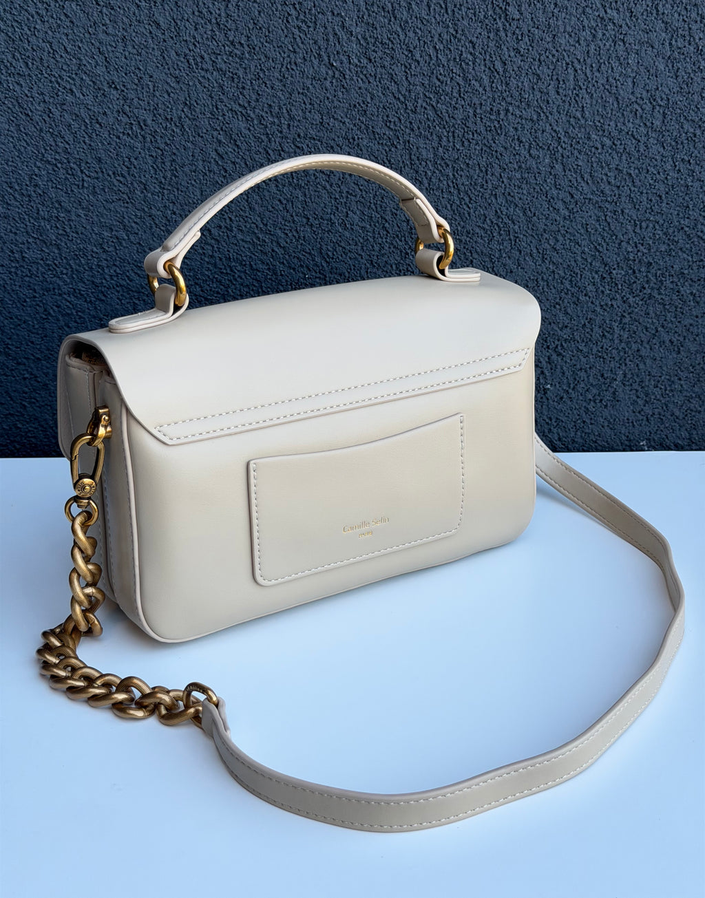 Camille Selin Beige Top Handle Crossbody Handbag