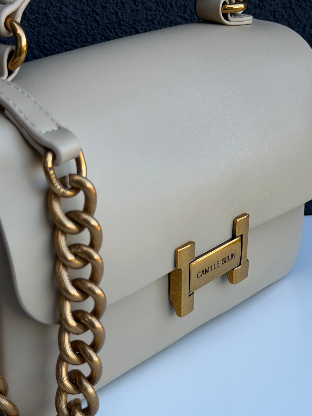 Camille Selin Beige Top Handle Crossbody Handbag