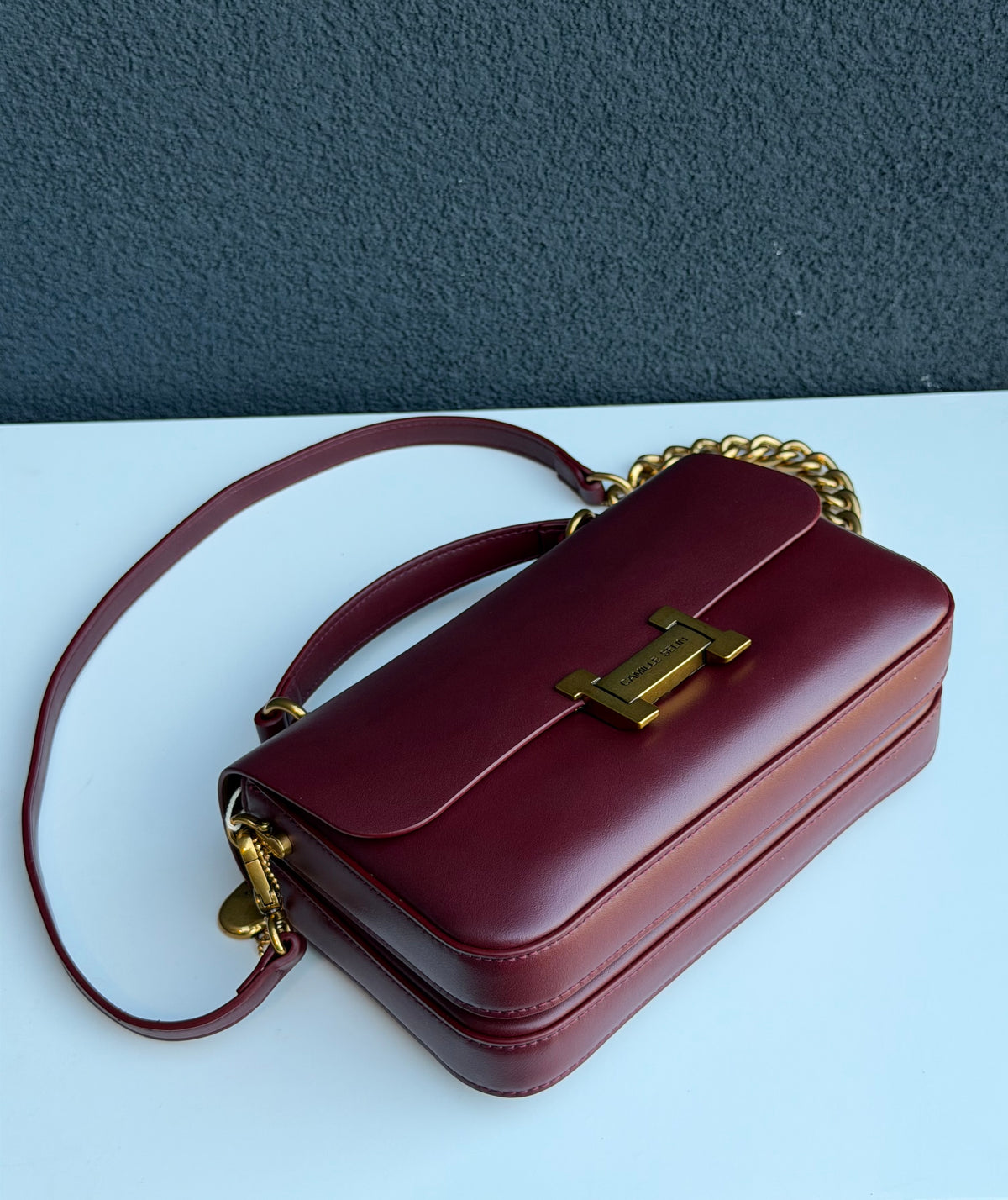 Camille Selin Burgundy Top Handle Crossbody Handbag
