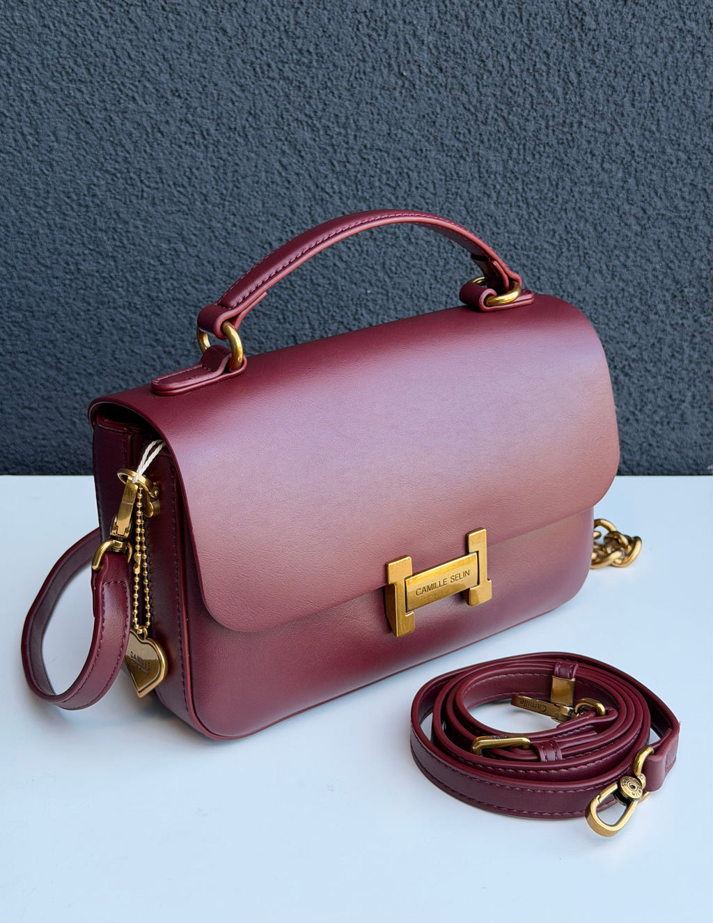 Camille Selin Burgundy Top Handle Crossbody Handbag