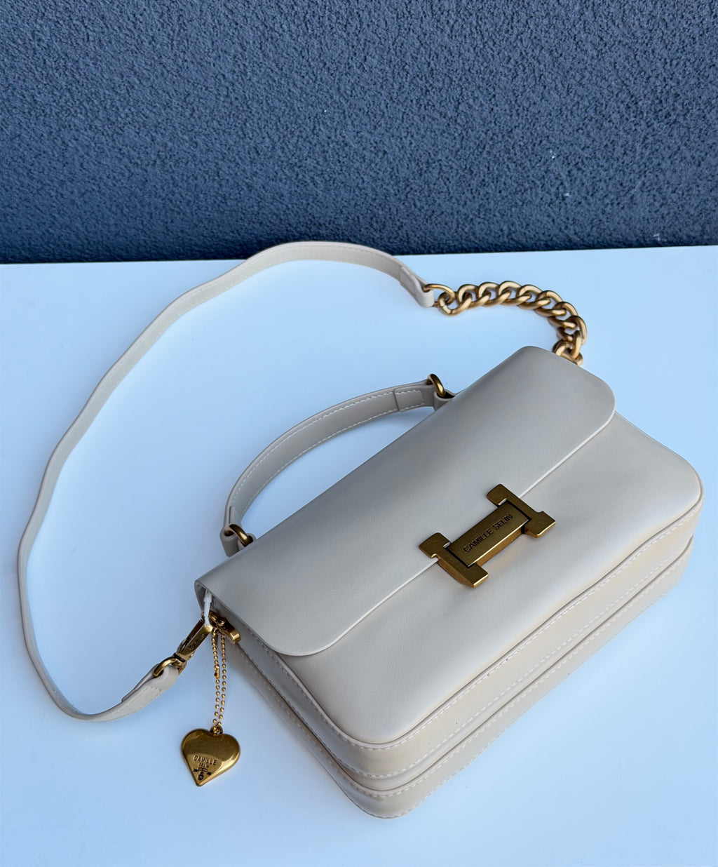 Camille Selin Beige Top Handle Crossbody Handbag