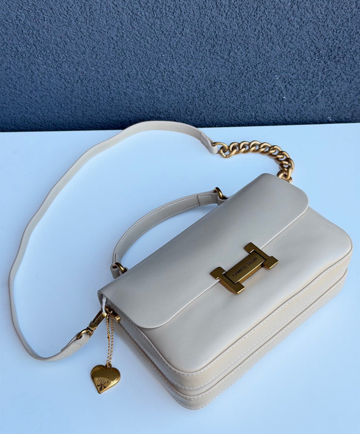 Camille Selin Beige Top Handle Crossbody Handbag