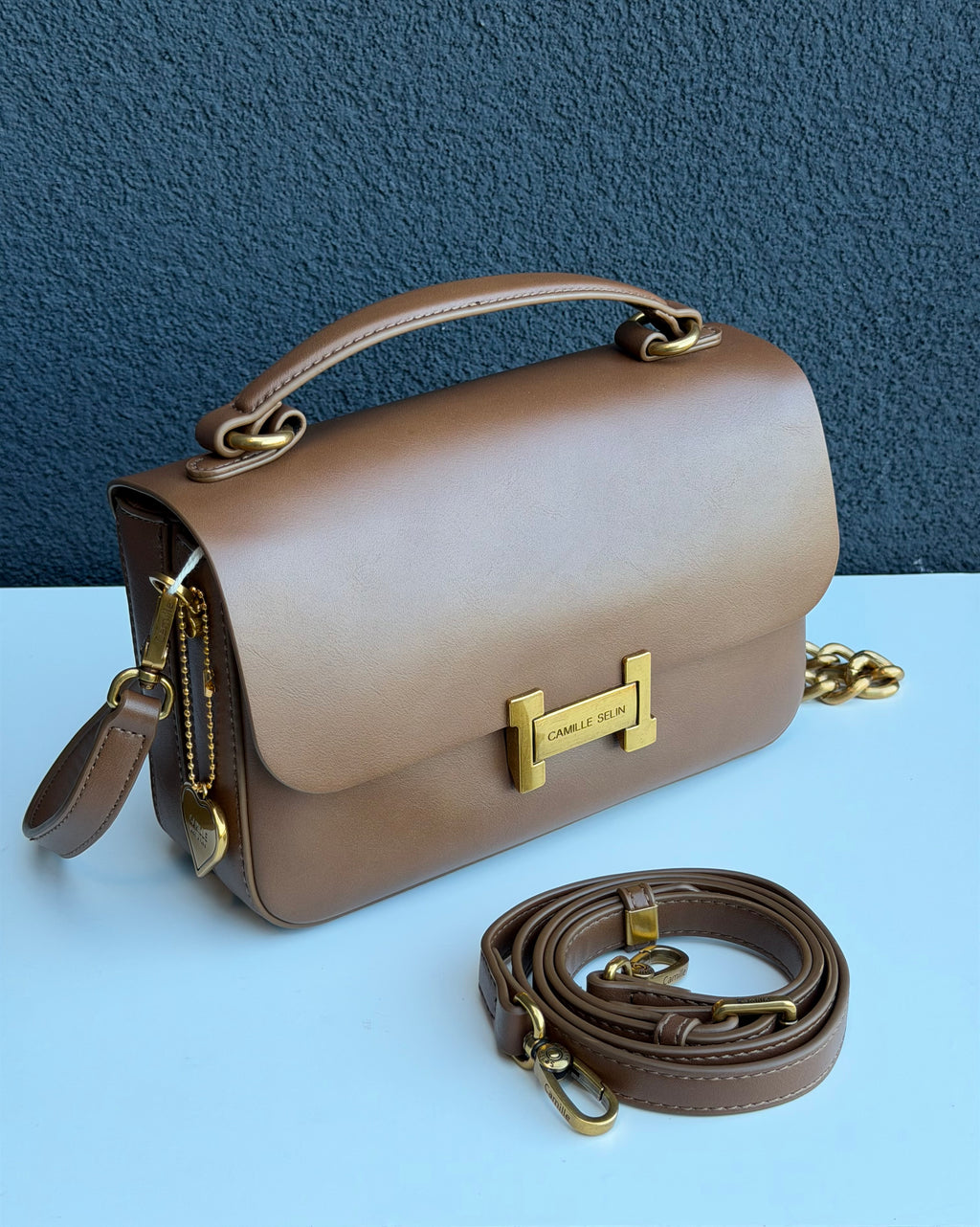 Camille Selin Brown Top Handle Crossbody Handbag