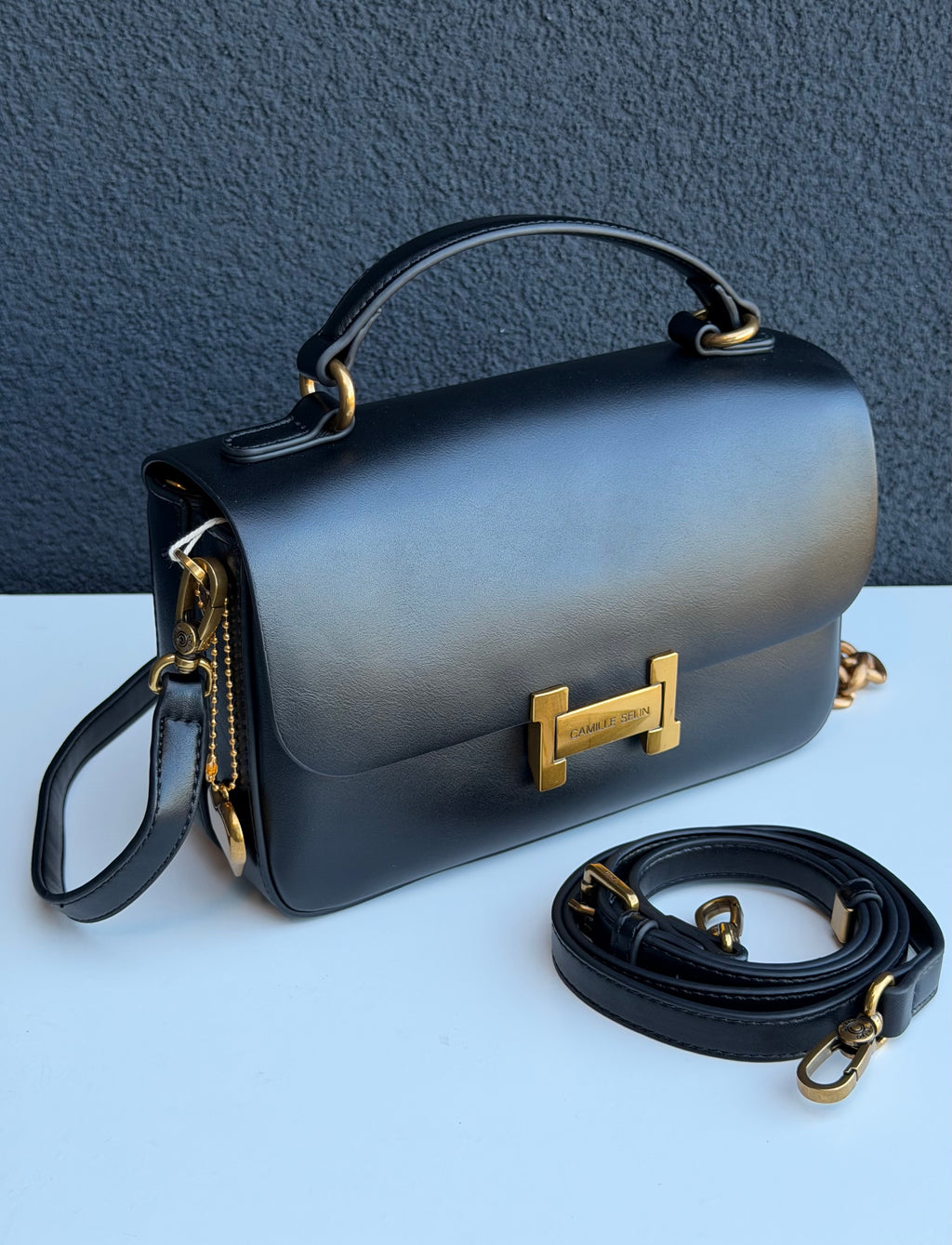 Camille Selin Black Top Handle Crossbody Handbag