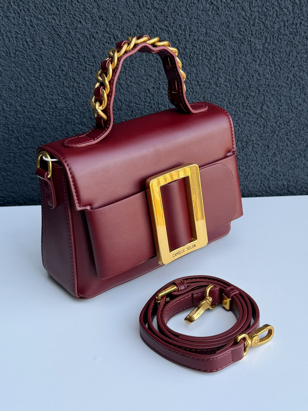 Camille Selin Burgundy Top Handle Bag