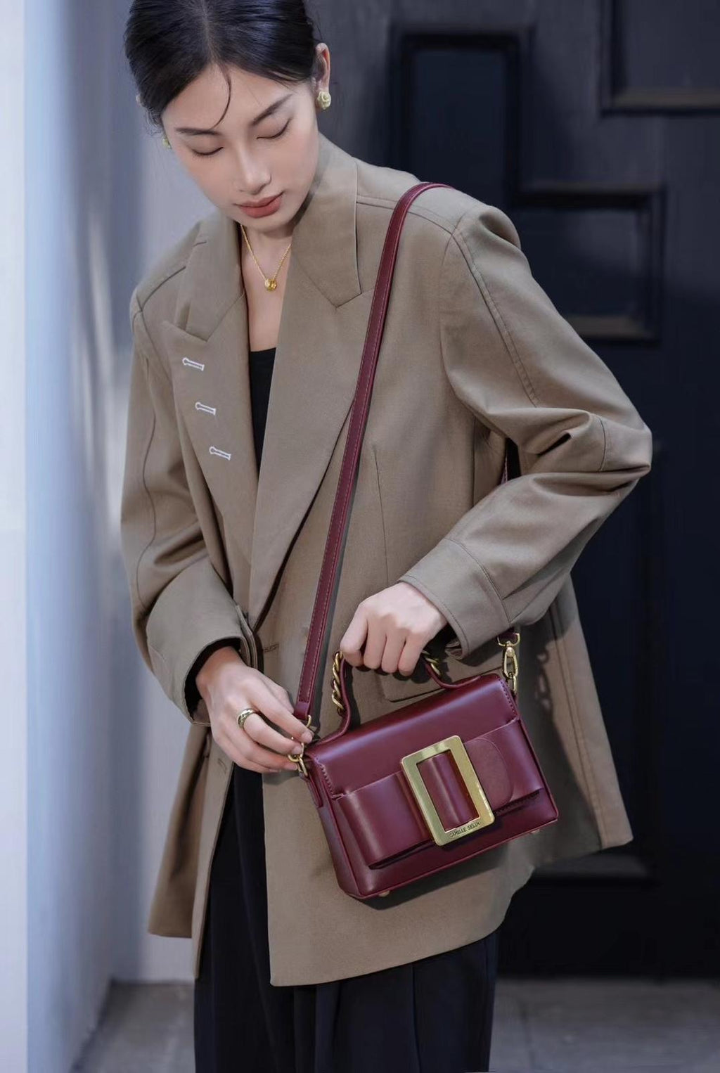 Camille Selin Burgundy Top Handle Bag