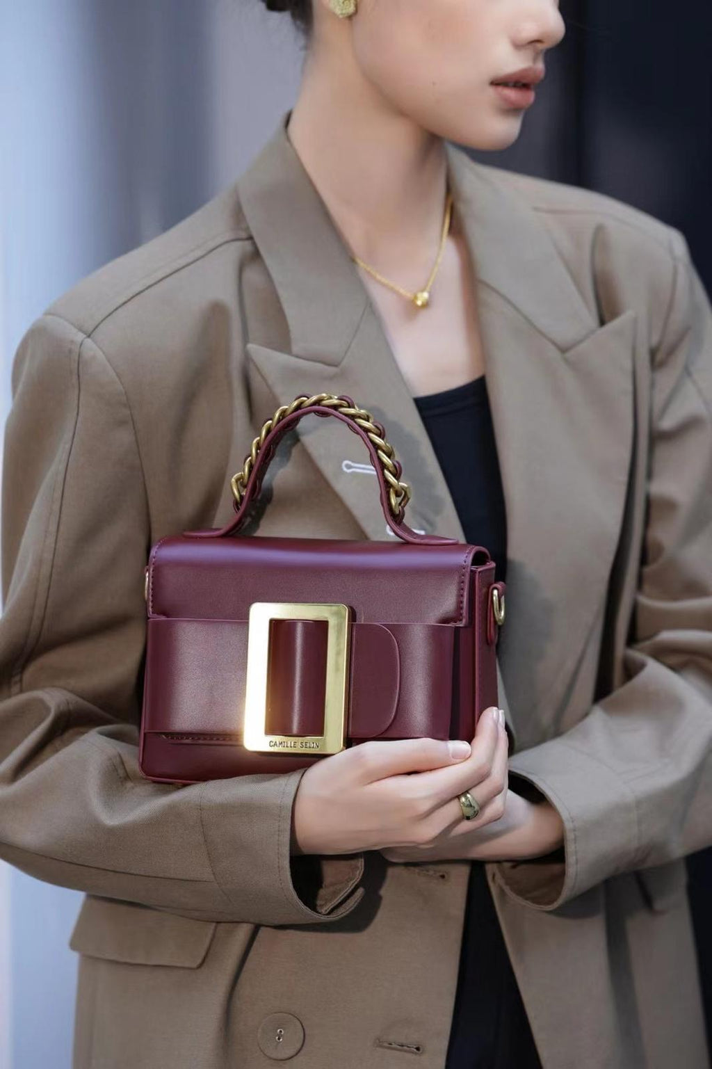 Camille Selin Burgundy Top Handle Bag