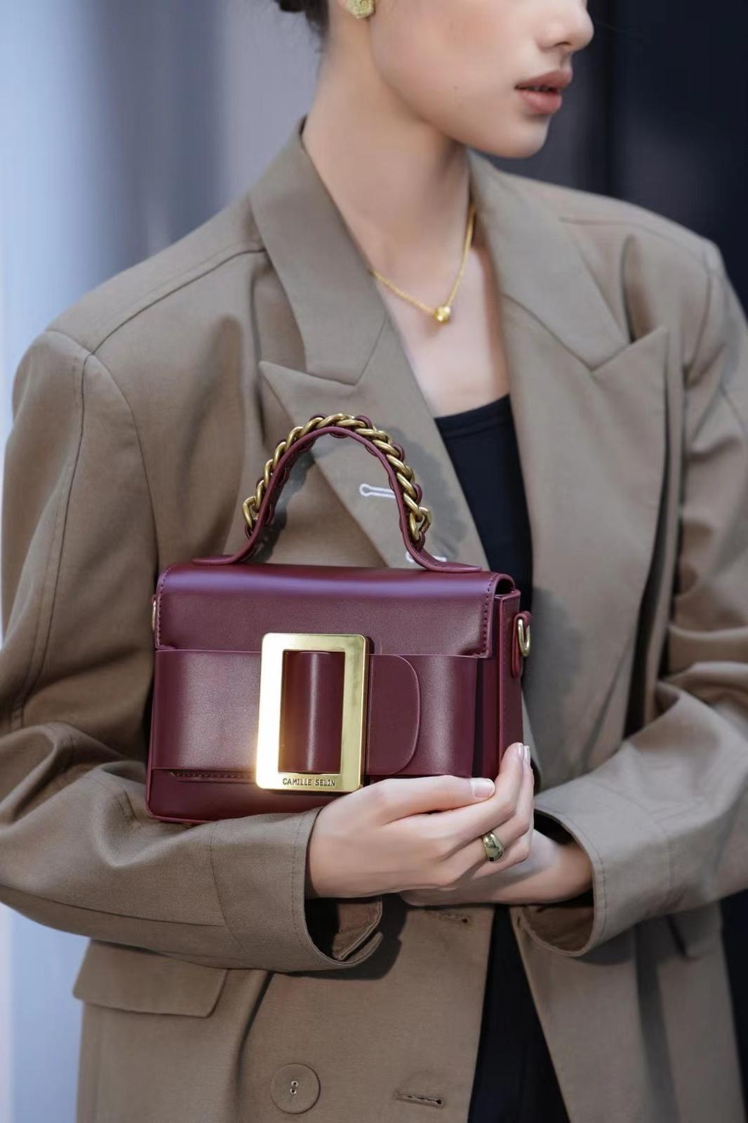 Camille Selin Burgundy Top Handle Bag