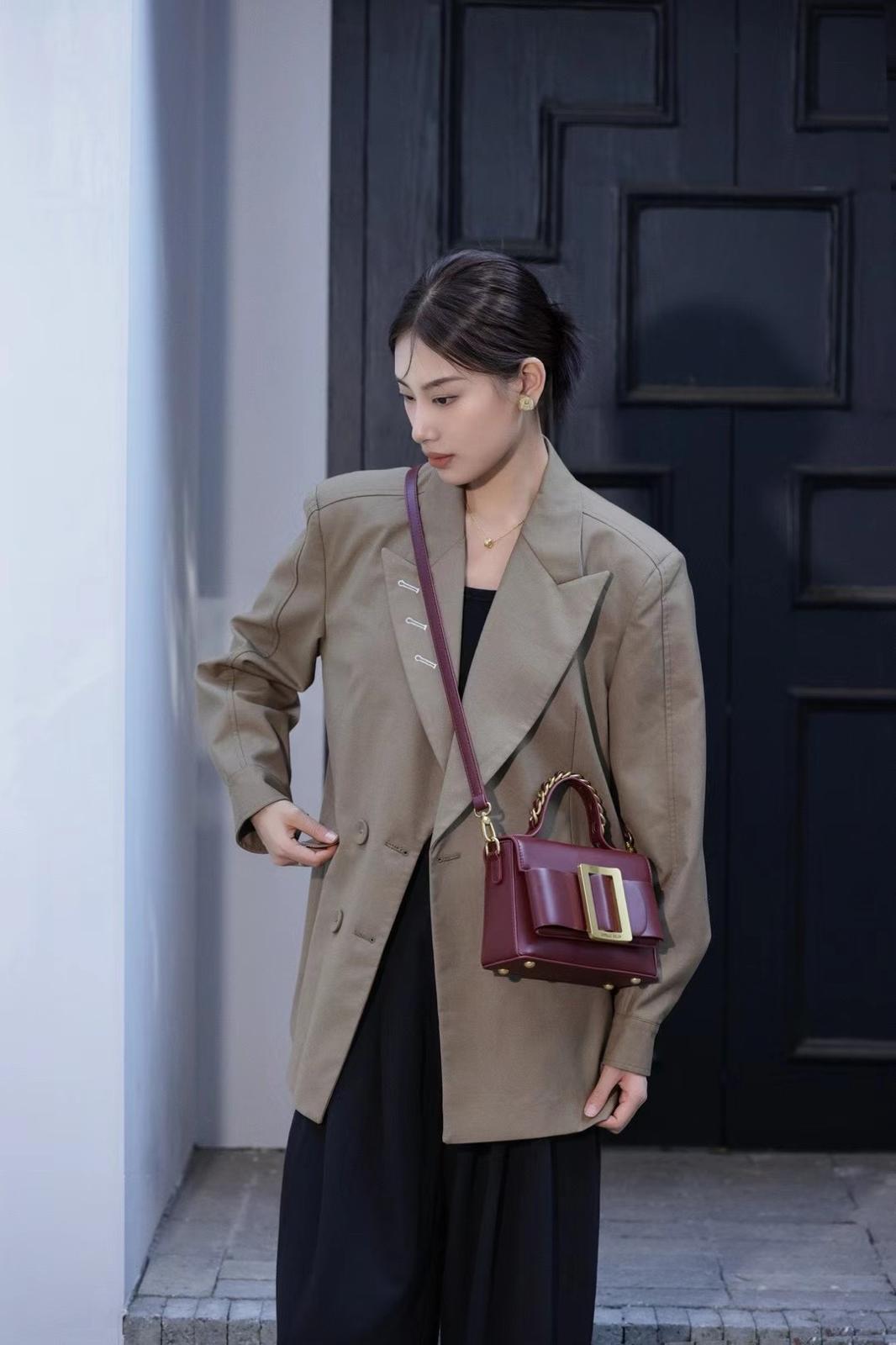 Camille Selin Burgundy Top Handle Bag