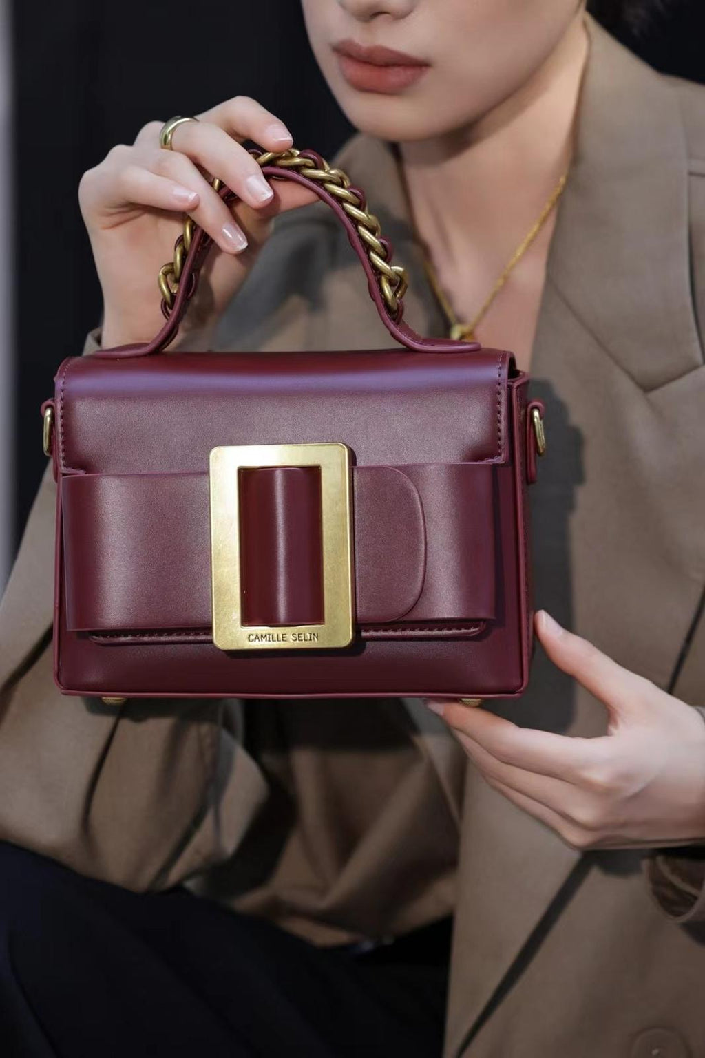 Camille Selin Burgundy Top Handle Bag